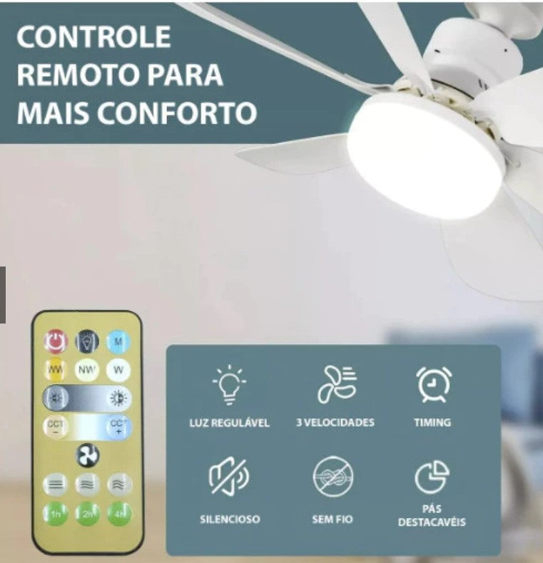 Lâmpada com Ventilador De Teto Silencioso Bivolt 2em1