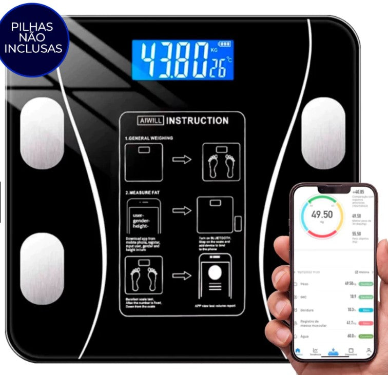 Balança Bioimpedância Digital Profissional Suporta Até 140kg via Bluethooth